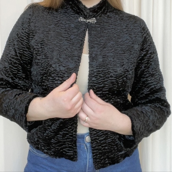 Koret black faux Persian lamb fur cape coat size medium *AH1 - Picture 6 of 8